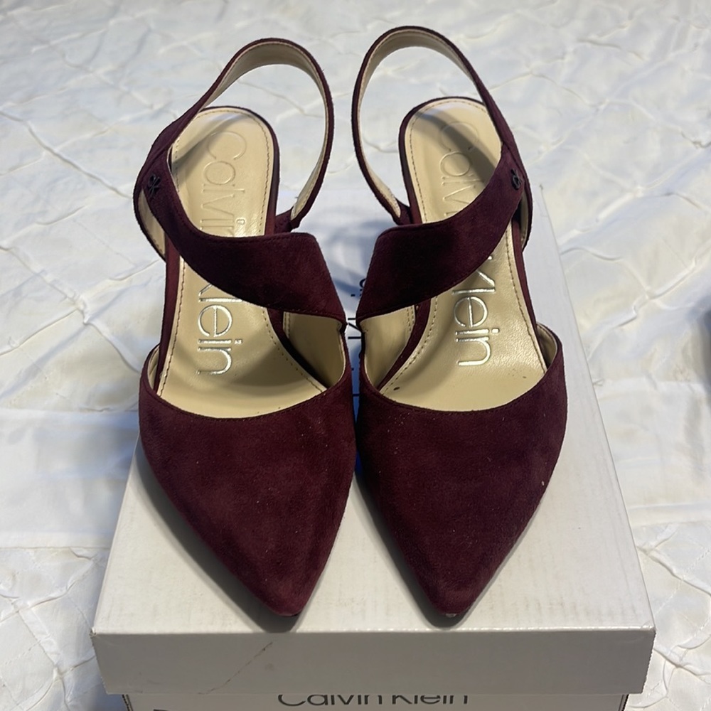 Calvin Klein Larin Pointed Toe Slingback Asymmetrical Strap Pumps